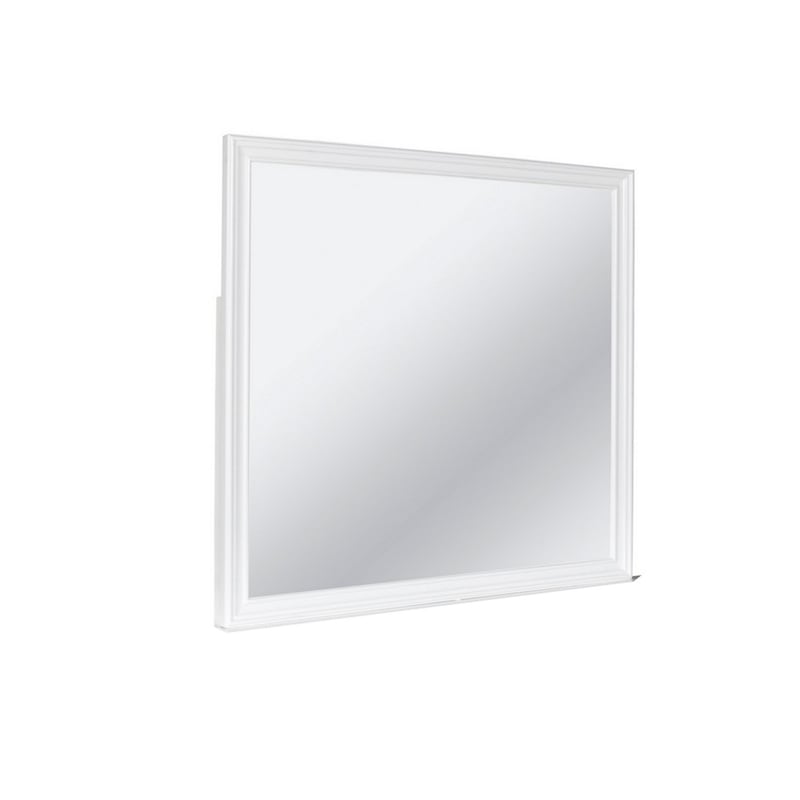 Benjara Umi 39 x 39 Dresser Mirror- Molded Design Solid Wood White Square Frame