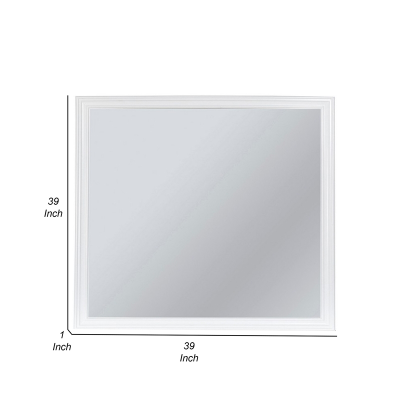 Benjara Umi 39 x 39 Dresser Mirror- Molded Design Solid Wood White Square Frame