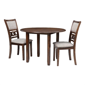 Benjara 3pc 42&quot Dining Table Set- Extendable Drop Leaves- 2 Chairs- Brown