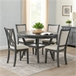 Benjara Isla 5 Piece Dining Table Set- Diamond Pattern- 4 Crossback Chairs- Gray