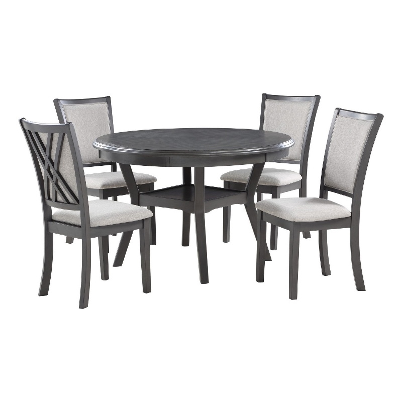 Benjara Isla 5 Piece Dining Table Set- Diamond Pattern- 4 Crossback Chairs- Gray