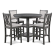 Benjara Isla 5 PC Counter Height Table Set- 4 Crossback Chairs- Gray Polyester