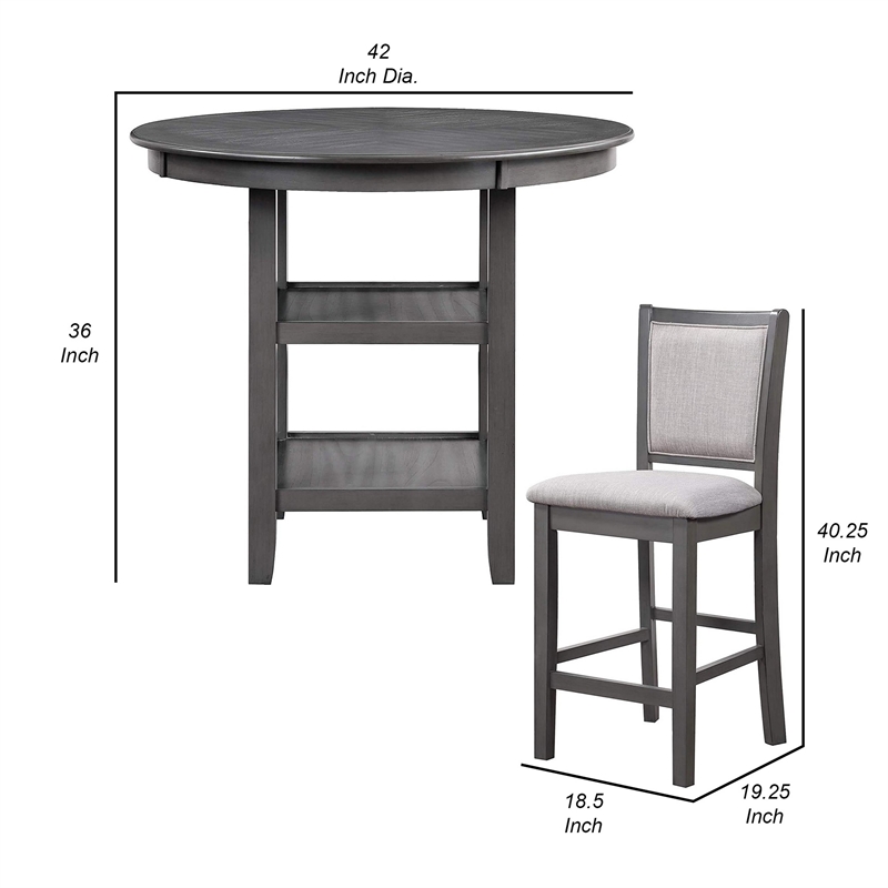 Benjara Isla 5 PC Counter Height Table Set- 4 Crossback Chairs- Gray Polyester