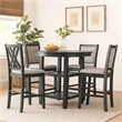Benjara Isla 5 PC Counter Height Table Set- 4 Crossback Chairs- Gray Polyester