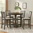 Benjara Isla 5 PC Counter Height Table Set- 4 Crossback Chairs- Gray Polyester