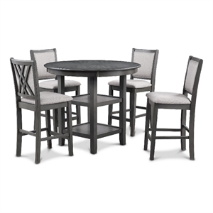 Benjara Isla 5 PC Counter Height Table Set- 4 Crossback Chairs- Gray Polyester