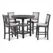 Benjara Isla 5 PC Counter Height Table Set- 4 Crossback Chairs- Gray Polyester
