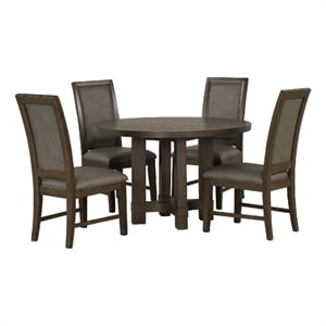 Benjara Cora 48&quot Dining Table- Round Rubberwood Frame- Brown Ash Veneer