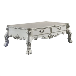 Benjara Ally 57&quot Coffee Table- Aspen Wood- Classic Ornate Scrollwork- White