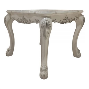Benjara Ally 28&quot Side End Table- Aspen Wood- Classic Scrollwork- Polyresin