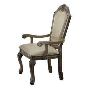 Benjara Loki 29&quot Dining Armchair Set of 2- Antique White- Crown Top- Cushioned