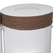 Benjara 5 Piece Laundry Basket and Tray Set- Round Folding Brown Bamboo- White