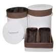 Benjara 5 Piece Laundry Basket and Tray Set- Round Folding Brown Bamboo- White