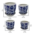 Benjara Planter With Saucer Set of 4- Vintage Blue Floral Print- White Ceramic