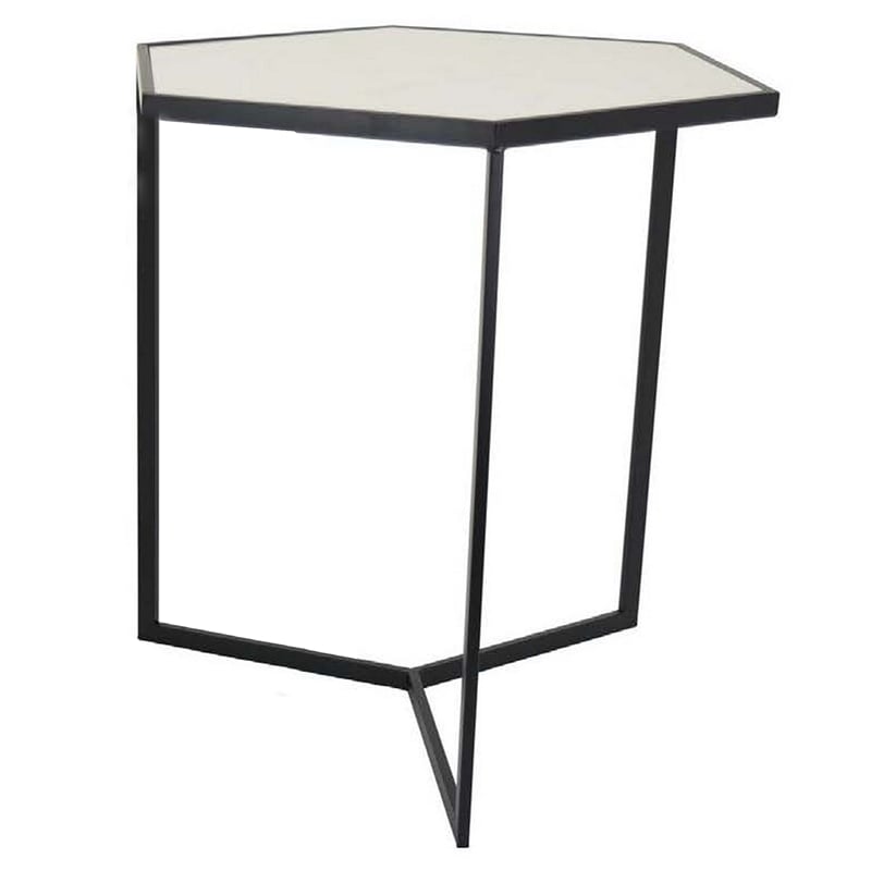Benjara Plant Stand Table Set of 2- Black Metal Frame- Hexagonal White Tabletop