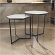 Benjara Plant Stand Table Set of 2- Black Metal Frame- Hexagonal White Tabletop