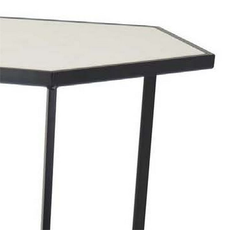 Benjara Plant Stand Table Set of 2- Black Metal Frame- Hexagonal White Tabletop
