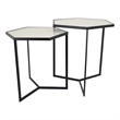 Benjara Plant Stand Table Set of 2- Black Metal Frame- Hexagonal White Tabletop