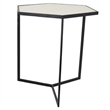 Benjara Plant Stand Table Set of 2- Black Metal Frame- Hexagonal White Tabletop
