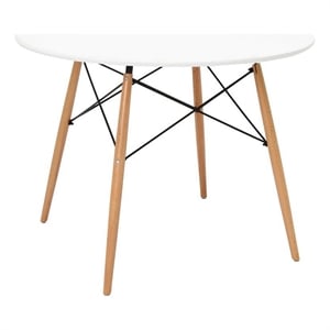 Benjara Riha 36&quot Dining Accent Table- Round Top- Beech Wood- White and Brown