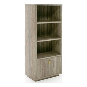 Benjara Fly 63&quot Vertical Bookcase- 3 Shelves- 1 Drawer- Gray Stone Laminate