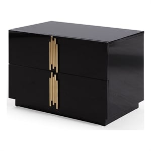 Benjara 28&quot NightStand-Modern Vertical Gold Handles-2 Drawers-Black Finish