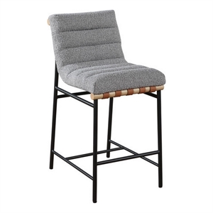 Benjara Kive 26&quot Counter Height Stool Chair- Boucle Channel Tufted- Light Gray