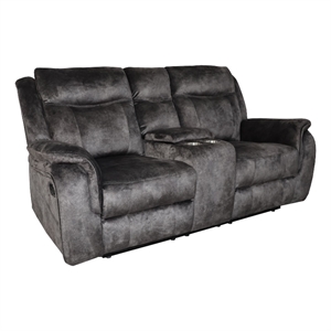 Benjara Harbor 73&quot Loveseat- Power Recliners- Console- Gray Faux Suede