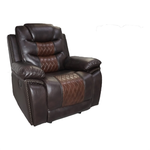 Benjara Asher 39&quot Power Recliner Chair- Wood- Pocket Coils- Brown Faux Leather