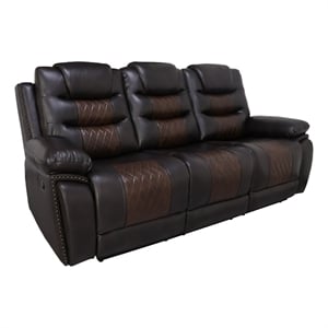 Benjara Asher 85&quot Sofa with Dual Recliners- Brown Faux Leather Upholstery