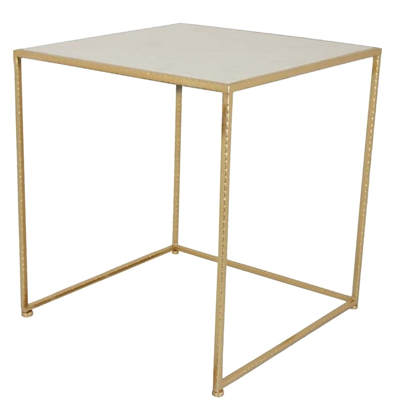 Benjara Neci Plant Stand Table Set of 3-Nesting Open Metal Gold Frame-White Top