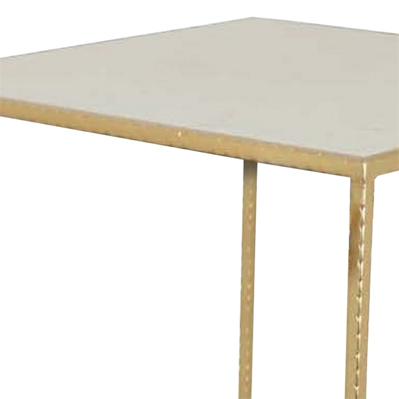 Benjara Neci Plant Stand Table Set of 3-Nesting Open Metal Gold Frame-White Top