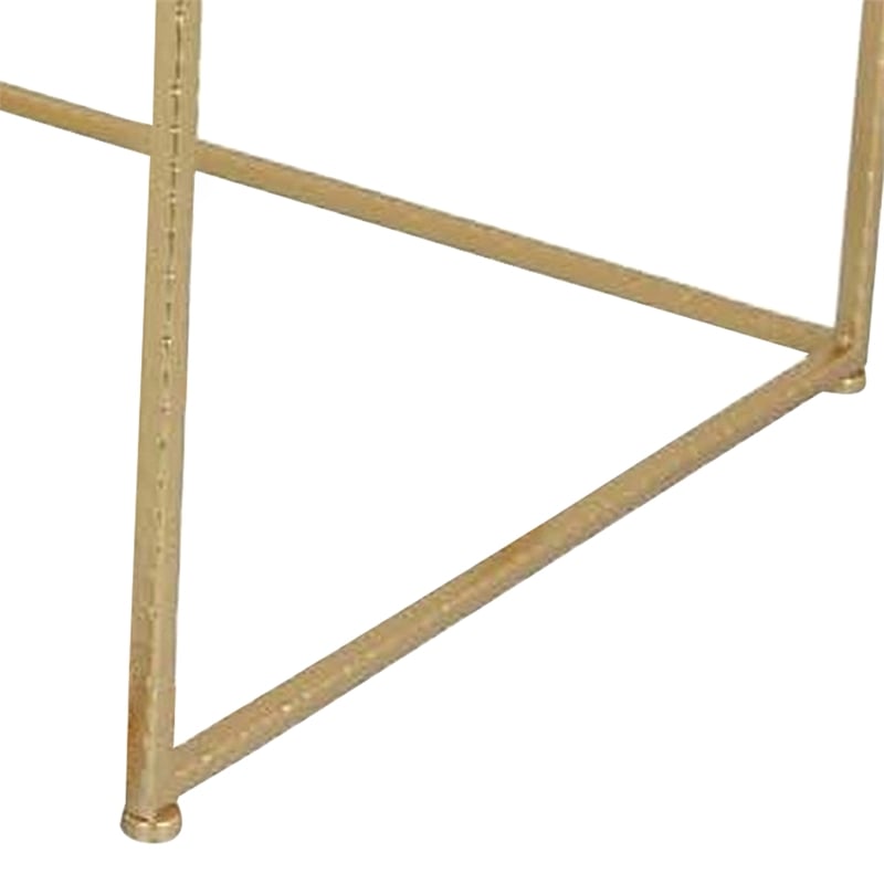 Benjara Neci Plant Stand Table Set of 3-Nesting Open Metal Gold Frame-White Top