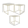 Benjara Neci Plant Stand Table Set of 3-Nesting Open Metal Gold Frame-White Top