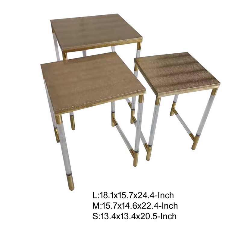 Benjara Set of 3 Nesting Side End Tables- Faux Leather Top- Clear Acrylic Legs