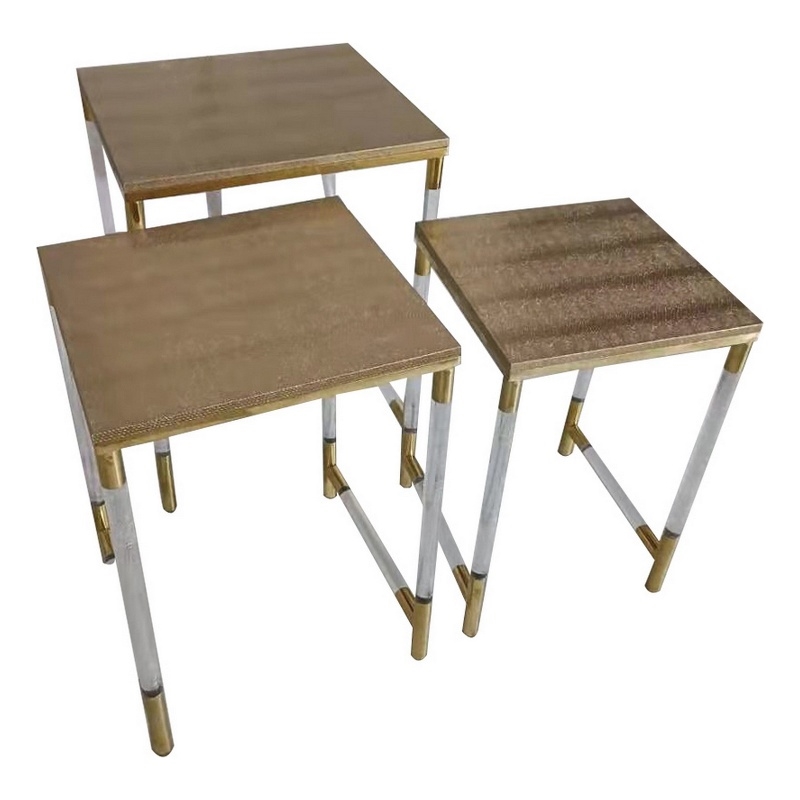 Benjara Set of 3 Nesting Side End Tables- Faux Leather Top- Clear Acrylic Legs