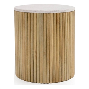 Benjara Cid Jolie 18&quot Side End Table- White Marble Top- Brown Mango Wood Base