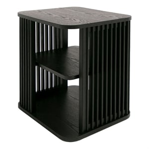 Benjara 19&quot Side End Table- 3 Shelves- Modern Vertical Slats- Black Ash Wood
