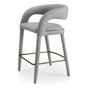 Benjara Cid Taya 26&quot Counter Stool Chair- Tapered Legs- Gray Faux Leather
