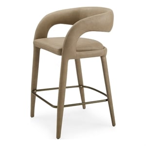 Benjara Cid Taya 26&quot Counter Stool Chair- Tapered Legs- Tan Faux Leather