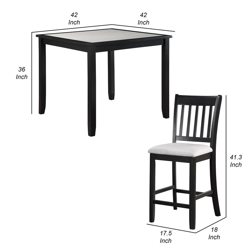 Benjara Nick 5 Piece Counter Height Dining Table and Chairs Set- Black- White