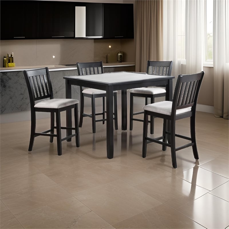 Benjara Nick 5 Piece Counter Height Dining Table and Chairs Set- Black- White