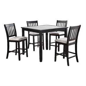 Benjara Nick 5 Piece Counter Height Dining Table and Chairs Set- Black- White