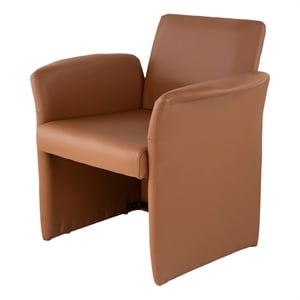 Benjara 32&quot Accent Chair- Curved- Extended Back- Caramel Brown Faux Leather