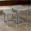 Benjara Set of 2 Nesting Side End Tables- Capiz Inlaid Design- Gray and White