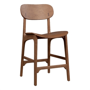 Benjara Seln 24&quot Counter Stool Chair- Curved Seat- Open Back- Dark Brown Wood
