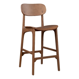 Benjara Seln 30&quot Barstool Chair- Curved Seat- Open Back- Dark Brown Wood