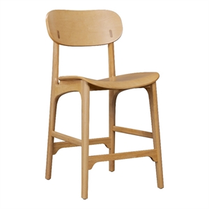 Benjara Seln 24&quot Counter Stool Chair- Curved Seat- Open Back- Light Brown Wood
