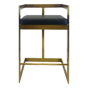 Benjara Keyn 26&quot Counter Stool Chair- Faux Leather- Steel Base- Black- Gold