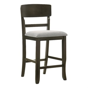 Benjara Kimberly 24&quot Counter Height Chair Set of 2- Black Wood- Gray Fabric